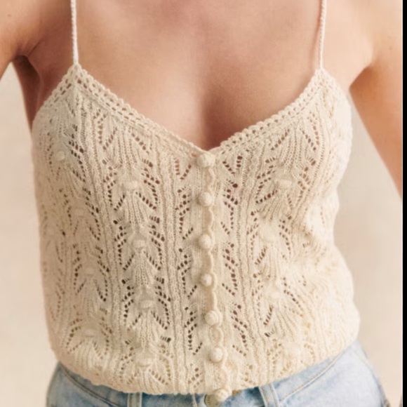 Sezane- Cream Francisco Thin Strap Crochet Lace Tank Too - Picture 3 of 7